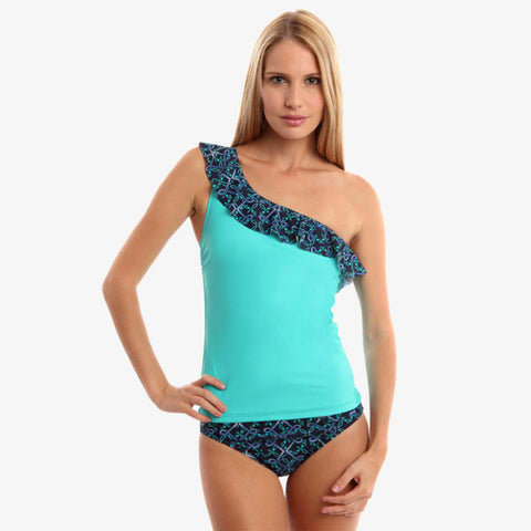 Nice Turquoise One-Should Tankini Top