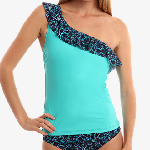 Nice Turquoise One-Should Tankini Top