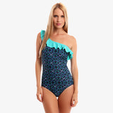 Saint Raphael French Riviera Print One-Shoulder Maillot Swimsuit