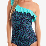Saint Raphael French Riviera Print One-Shoulder Maillot Swimsuit